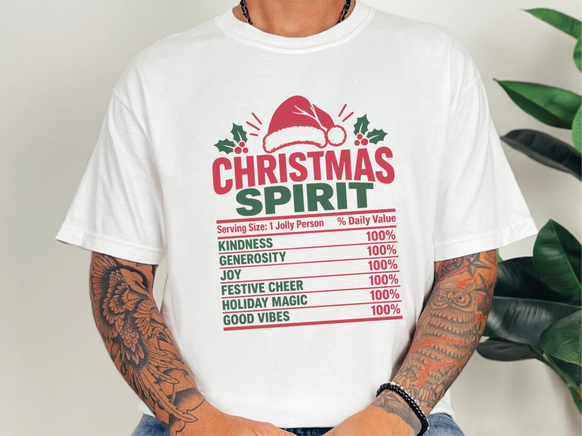 Christmas Spirit Nutrition Label Shirt Funny Holiday Party Tee