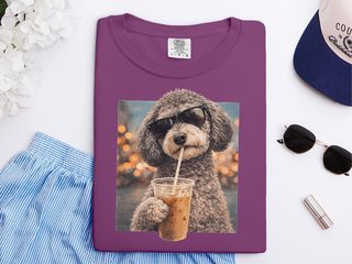 Comfort Colors Schnoodle Drinking Iced Coffee Cool Dog doodle dog shirt - photo 5