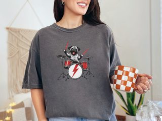 Rockstar Pug Drummer doodle dog shirt - photo 2
