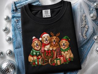 Golden Retrievers Christmas Sleigh doodle dog shirt - photo 2