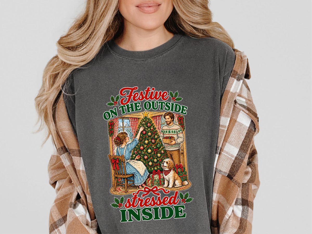 Festive Outside Stressed Inside Decorating Christmas Dog Shirt