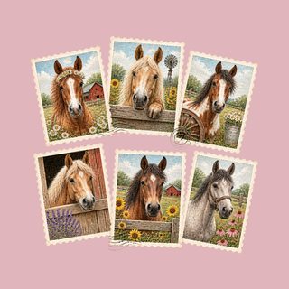 Vintage Horse Postage Stamp Collage Comfort Colors Heavyweight Shirt
