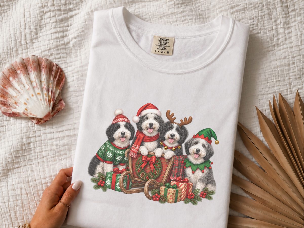 Sheepadoodles In Christmas Sleigh Sheepadoodle Christmas Shirt