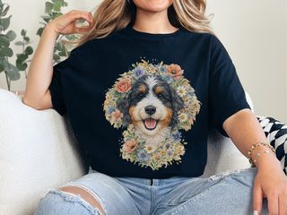 Bernedoodle Floral Crown Portrait doodle dog shirt - photo 2