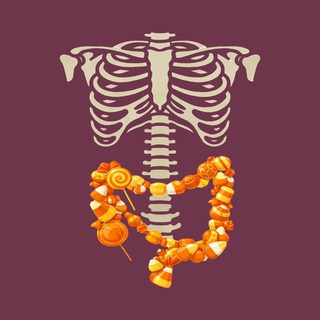 Candy Corn Skeleton Intestines Unisex Halloween Crew Neck Shirt