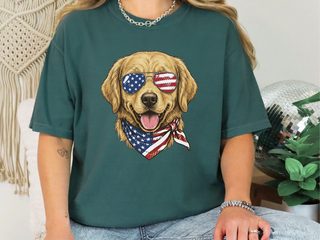 Patriotic Golden Retriever Sunglasses Bandana doodle dog shirt - photo 7