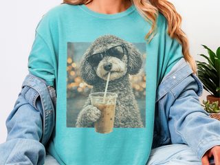 Comfort Colors Schnoodle Drinking Iced Coffee Cool Dog doodle dog shirt - photo 8