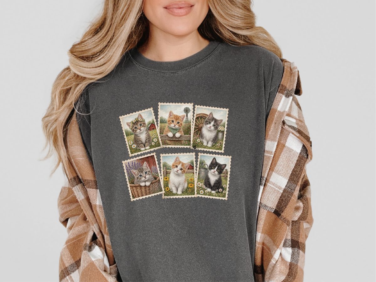 Vintage Country Cats Stamps Comfort Colors 1717 Graphic T-Shirt