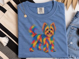 Colorful Rainbow Yorkie Dog doodle dog shirt - photo 7