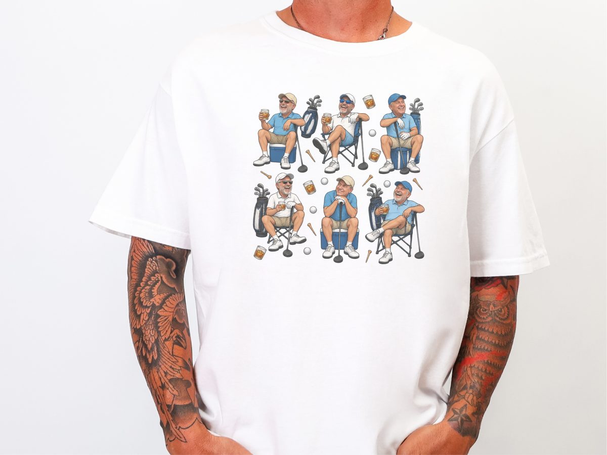 Laughing Golfer Whiskey Collage Funny Golf Shirt Golf Gift For Men