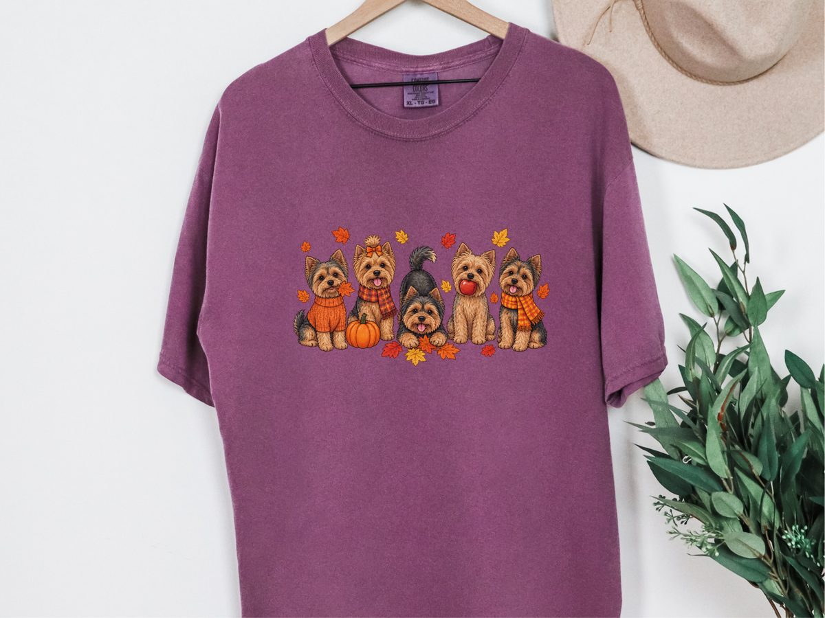 Fall Yorkies Autumn Squad Comfort Colors Unisex Vintage T-Shirt
