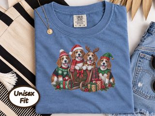 Four Beagles Christmas Sleigh doodle dog shirt - photo 6