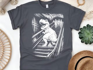 T-Rex Dinosaur Pooping On An Escalator funny shirt - photo 5