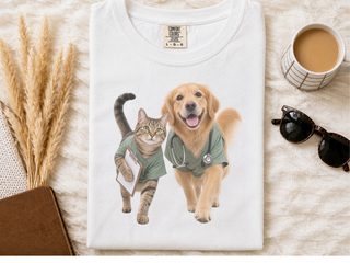 Golden Retriever And Tabby Cat Veterinarians funny shirt - photo 2