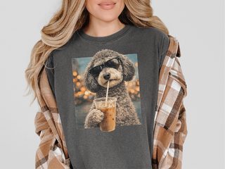 Comfort Colors Schnoodle Drinking Iced Coffee Cool Dog doodle dog shirt - photo 3