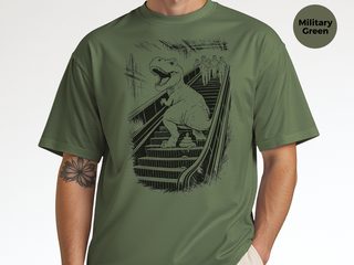 T-Rex Dinosaur Pooping On An Escalator funny shirt - photo 8