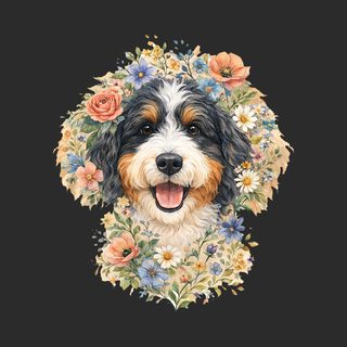 Bernedoodle Floral Crown Portrait Dog Lover Pet Art Graphic Tee