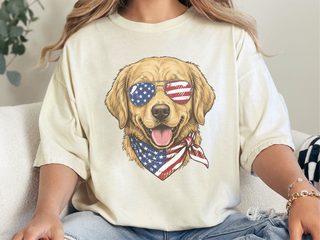 Patriotic Golden Retriever Sunglasses Bandana doodle dog shirt - photo 8