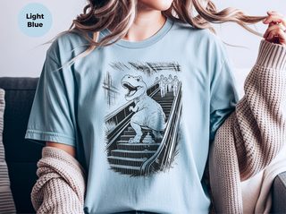 T-Rex Dinosaur Pooping On An Escalator funny shirt - photo 6