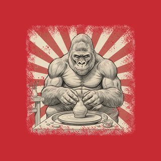 Anthropomorphic Gorilla Artist. Pottery Wheel Sketch. Retro Wildlife T funny shirt