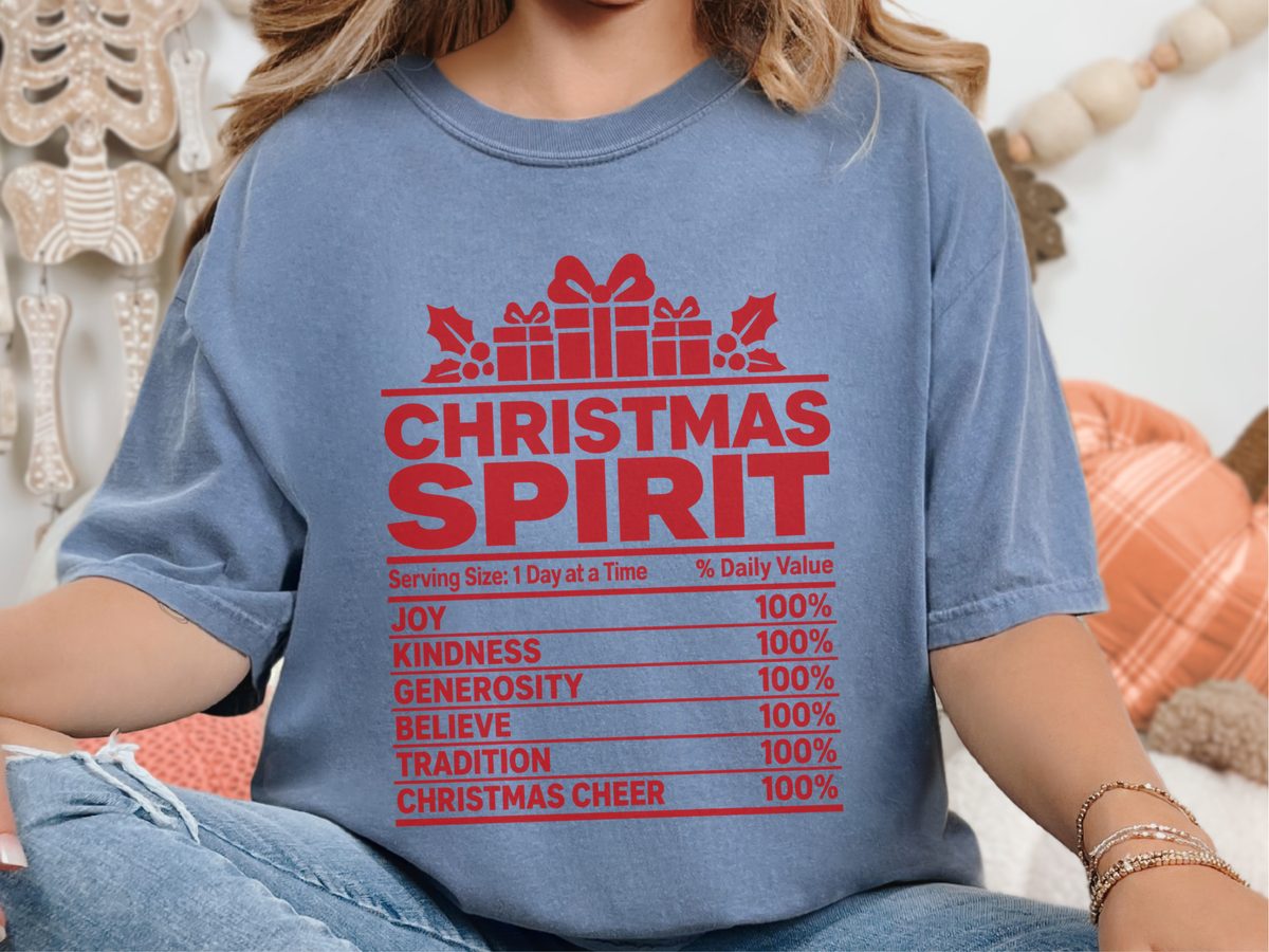 Christmas Spirit Nutrition Label Shirt Funny Family Christmas Tee