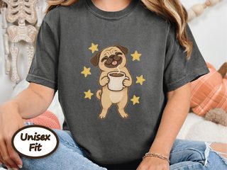 Happy Pug Coffee Stars doodle dog shirt - photo 4