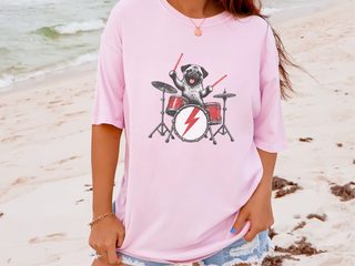 Rockstar Pug Drummer doodle dog shirt - photo 4