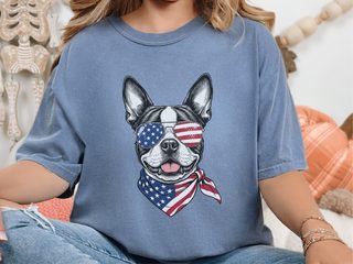 Patriotic Boston Terrier Sunglasses doodle dog shirt - photo 6