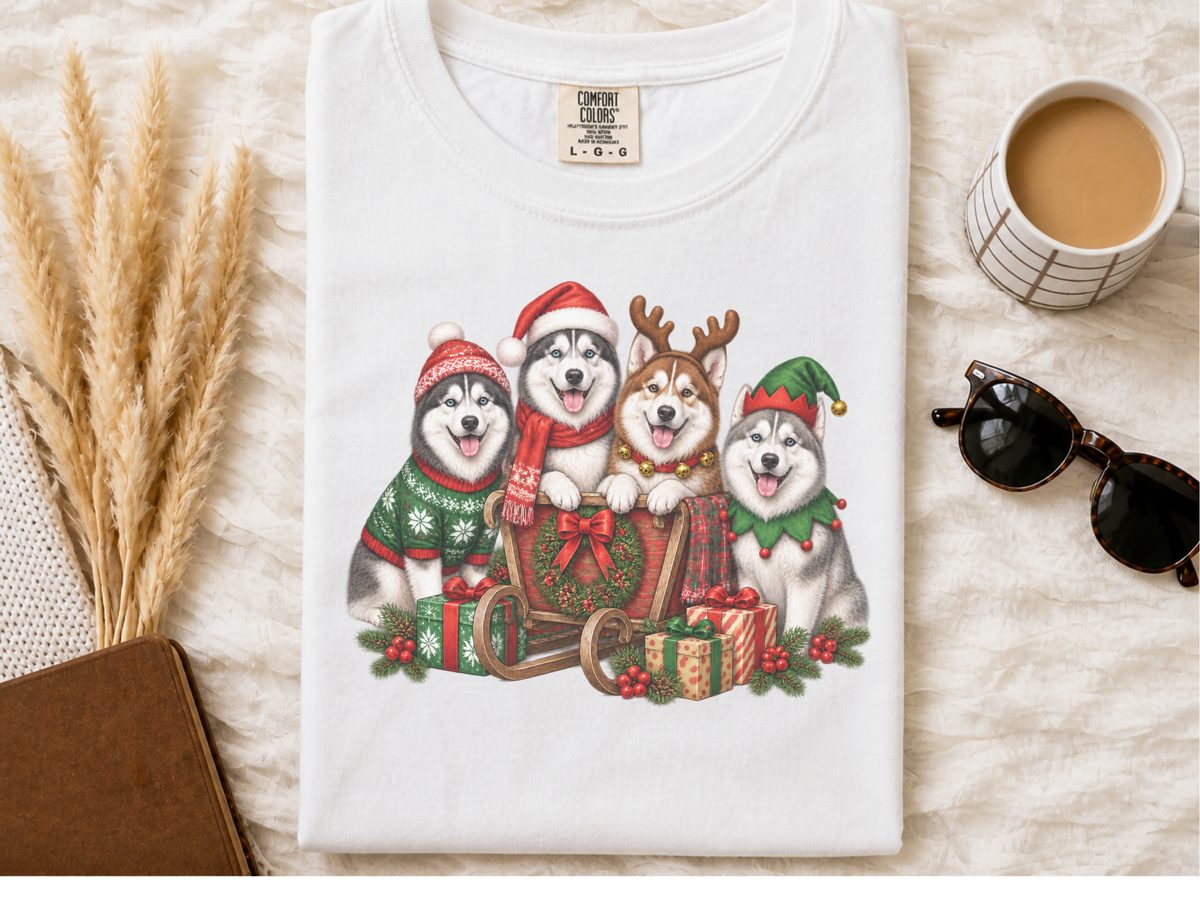 Siberian Husky Christmas Sled Graphic Dog Breed Christmas Shirt