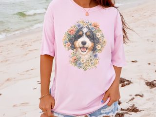 Comfort Colors Bernedoodle Floral Crown Portrait doodle dog shirt - photo 4