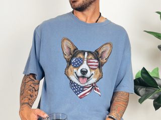 Patriotic Corgi Flag Sunglasses doodle dog shirt - photo 5