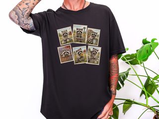 Cool Raccoon Postage Stamps Collage funny shirt - photo 2