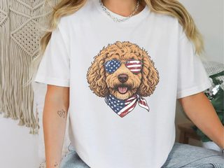 Patriotic Cavapoo American Flag doodle dog shirt - photo 1