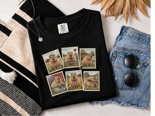 Vintage Capybara Postage Stamps Collage funny shirt - photo 2