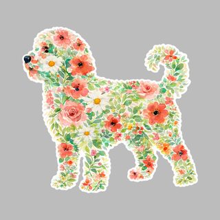 Australian Doodle Floral Silhouette Watercolor Spring Flowers Dog doodle dog shirt