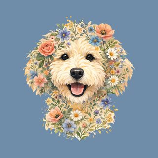 Whimsical Golden Doodle Floral Watercolor Art Print Dog Lover Gift