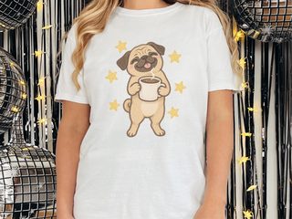 Happy Pug Coffee Stars doodle dog shirt - photo 2