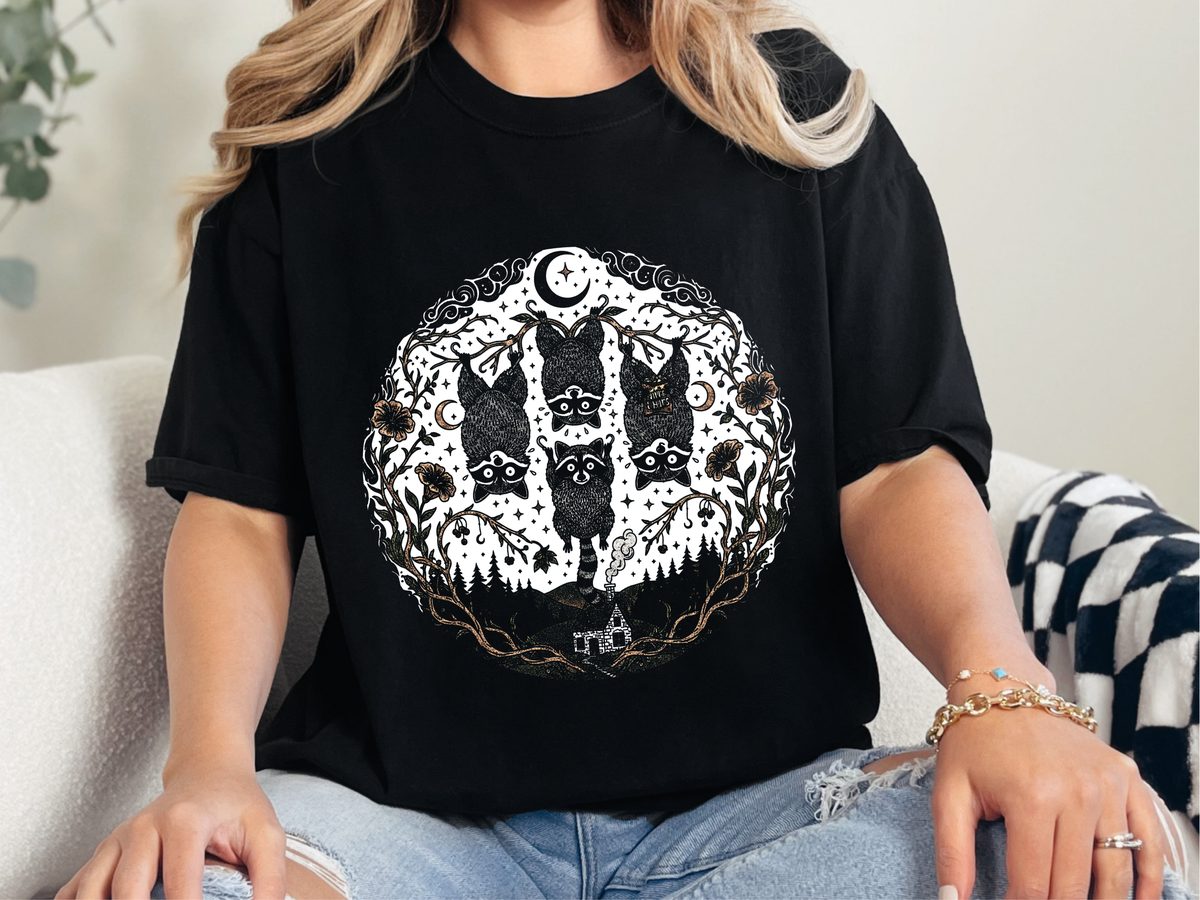Funny Raccoon Tree Branches Moon T-Shirt - Comfort Colors Graphic Tee