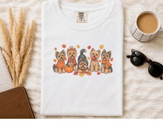 Fall Yorkies Autumn Squad doodle dog shirt - photo 1