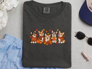 Fall Corgi Autumn Leaves Lineup doodle dog shirt - photo 3