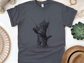 Kitten Fishing Vintage Engraving funny shirt - photo 4