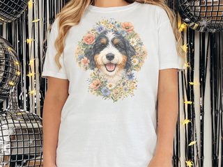 Comfort Colors Bernedoodle Floral Crown Portrait doodle dog shirt - photo 1