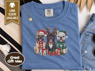 Three French Bulldogs Christmas doodle dog shirt - photo 5