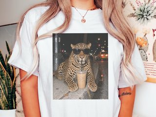 Leopard Drinking Iced Coffee funny shirt - photo 1