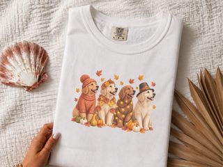 Festive Autumn Golden Retrievers doodle dog shirt - photo 2