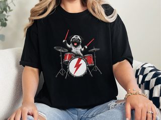 Rockstar Pug Drummer doodle dog shirt - photo 1
