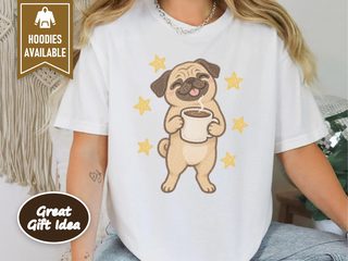 Happy Pug Coffee Stars doodle dog shirt - photo 3