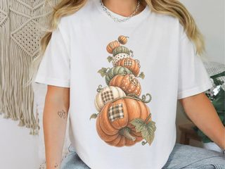 Stacked Patchwork Pumpkins Watercolor funny shirt - photo 3