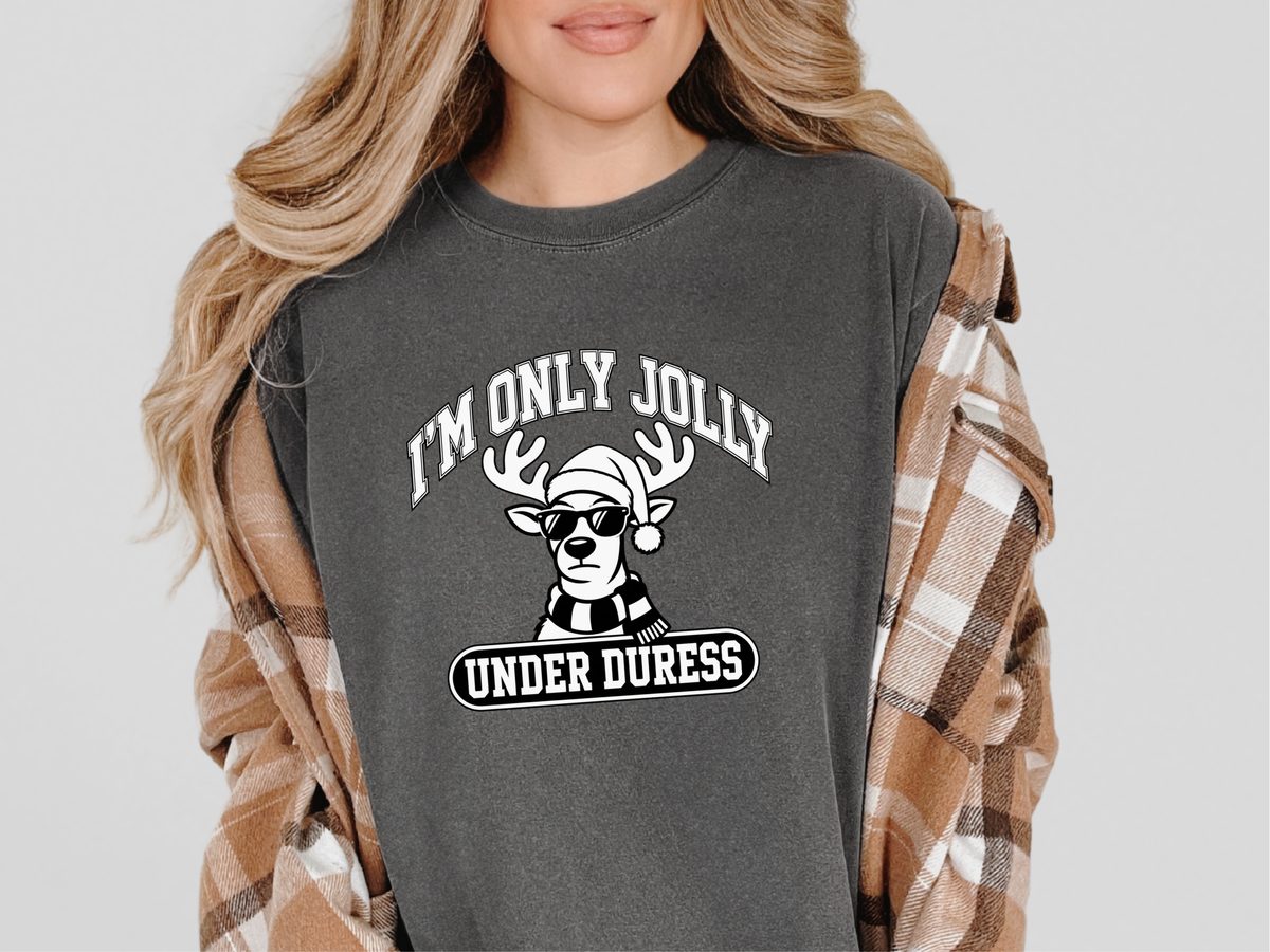 Cool Reindeer Jolly Under Duress Sarcastic Christmas Shirt Tee