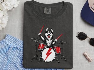 Rocking Husky Drummer Illustration doodle dog shirt - photo 4